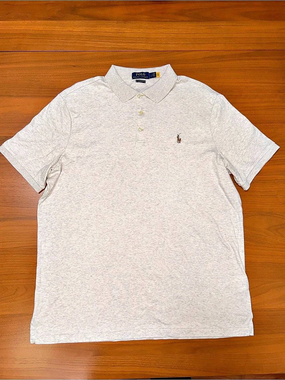 Polo Ralph Lauren Classic Fit Heather Grey Cotton Polo Shirt Gray Large